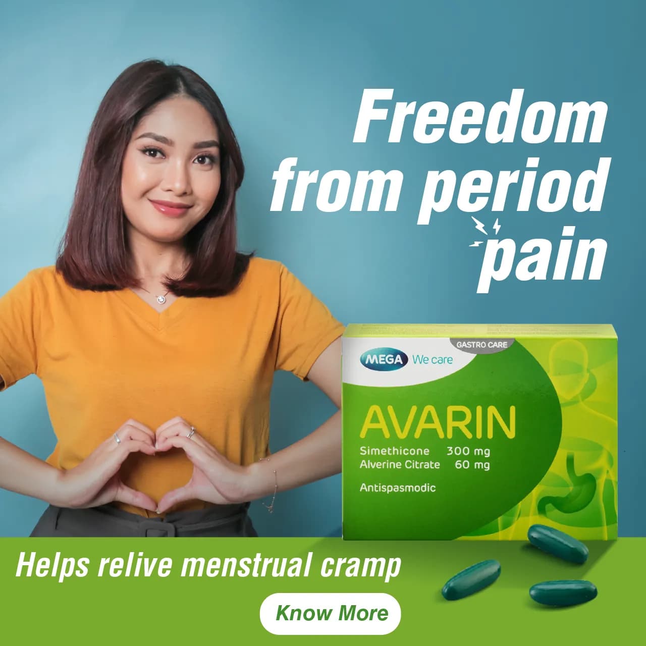 Avarin capsules for menstrual cramp relief and period pain support