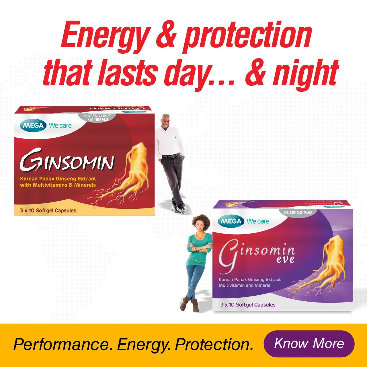 Ginsomin and Ginsomin Eve capsules for daily energy and protection